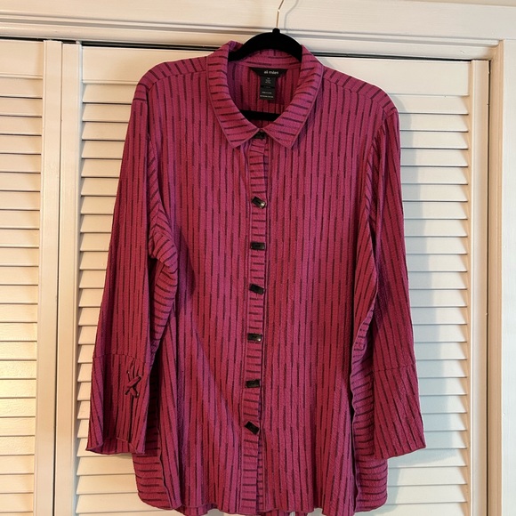 Ali Miles Woven Soft Point Collar 3/4 Sleeve Button Front Tunic 1X - Picture 4 of 12